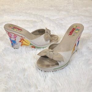 Vintage Y2K Bongo Embroidered Textile Bow Tie Mule Wedges Sandals